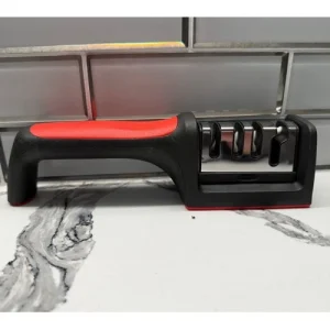 3-Stage Manual Knife Sharpener Ergonomic Handle Red Black Kitchen Tool